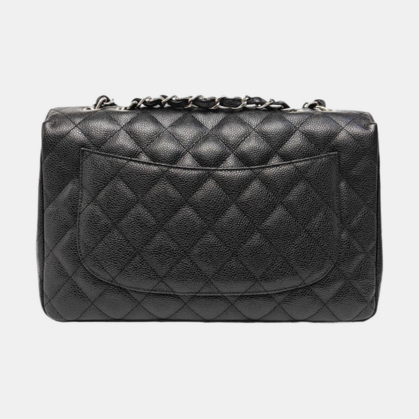 Quilted Grained Calfskin Shoulder Bag Large Black