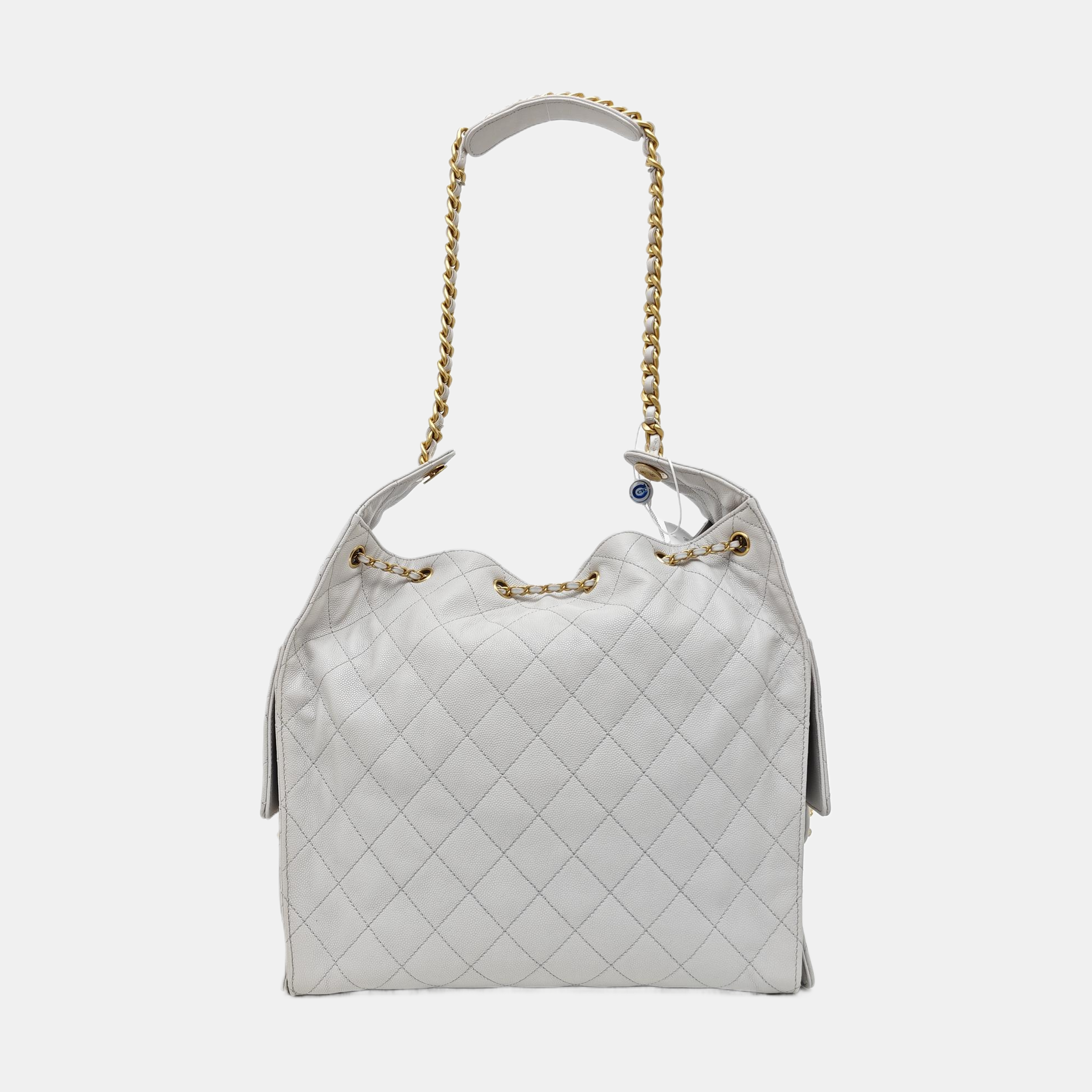 CHANEL 25 Medium Quilted Grained Calfskin Gray