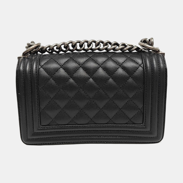 BOY CHANEL Small Quilted Grained Calfskin Black