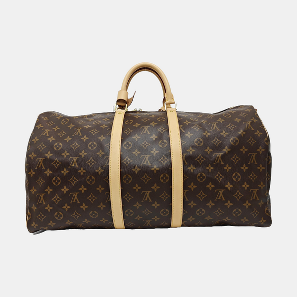 KEEPALL 55 Monogram Coated Canvas Brown