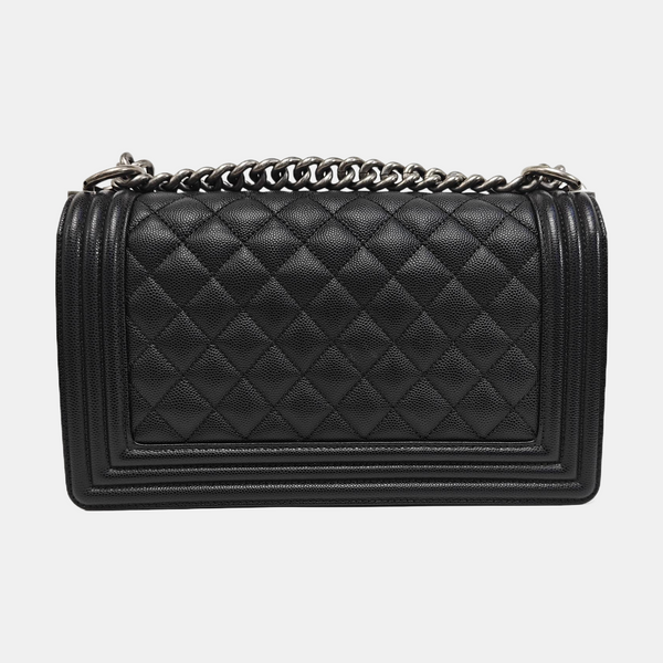 BOY CHANEL Medium Quilted Grained Calfskin Black