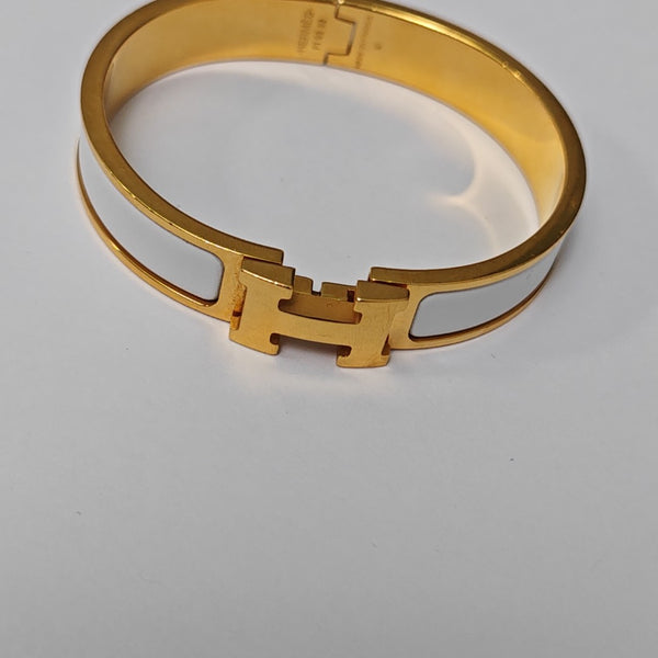 Clic H Metal White Bangle