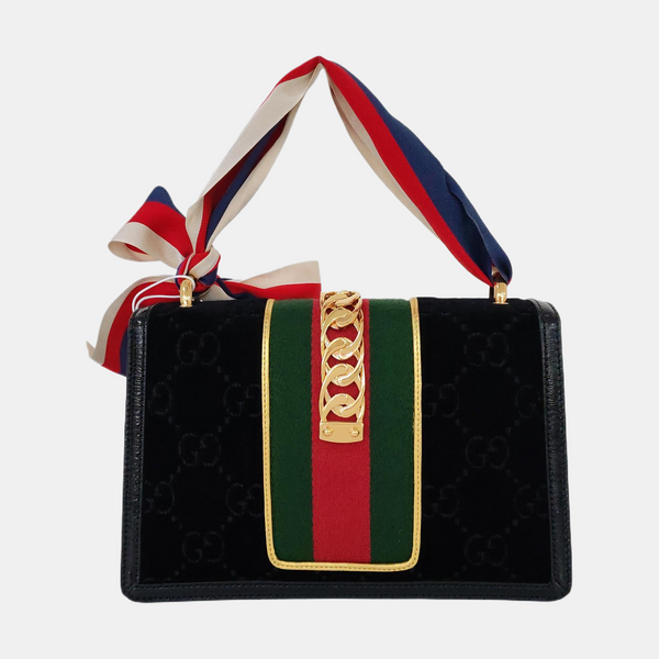 Sylvie Small Monogram Velvet Black