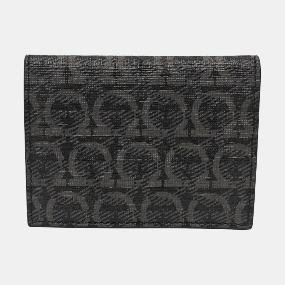 Gancini Coated Canvas Black Card Holder