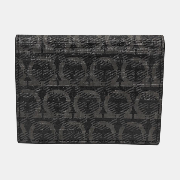 Gancini Coated Canvas Black Card Holder