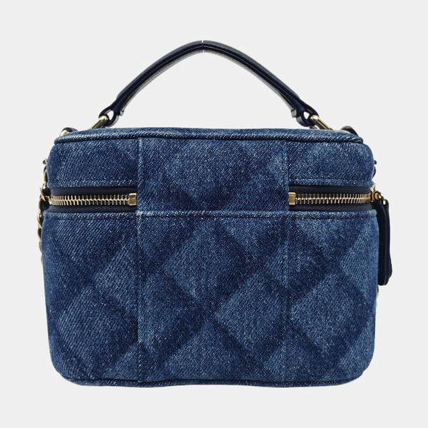 VINTAGE COSMETIC BAGS Quilted Denim Blue