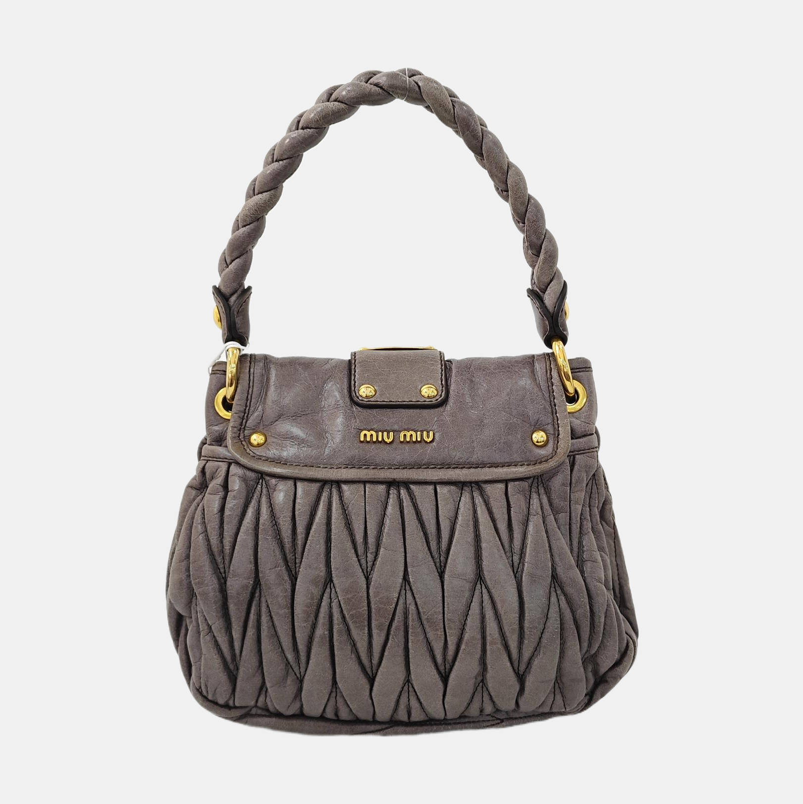 Miu Coffer Quilted Lambskin Gray
