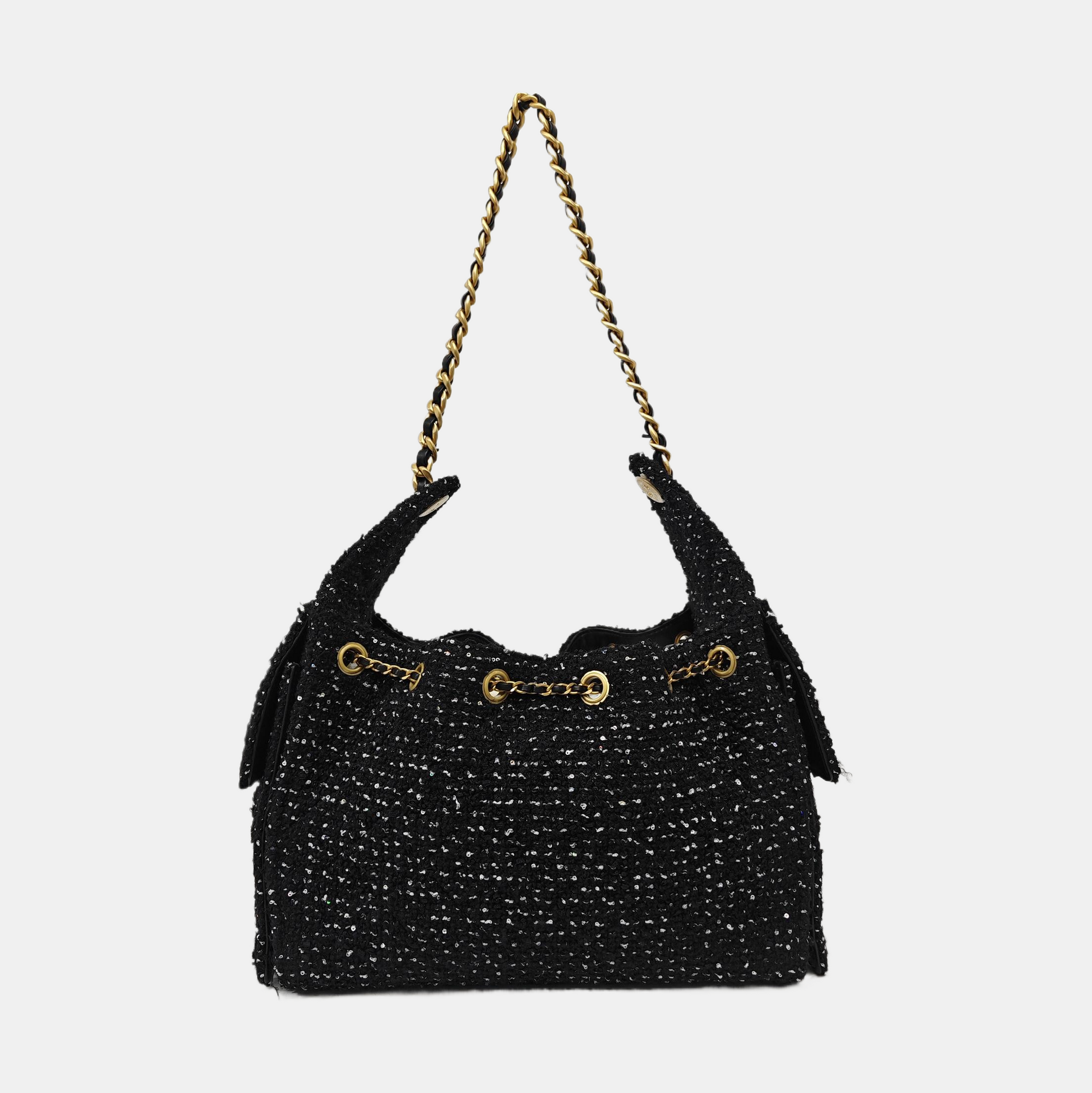 CHANEL 25 Medium Quilted Fabric Black