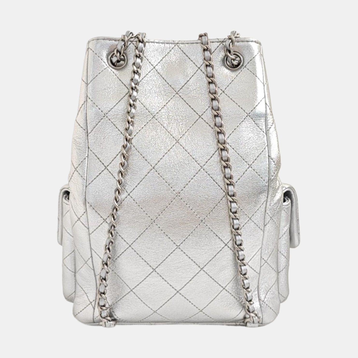 Quilted Lambskin Backpack Silver