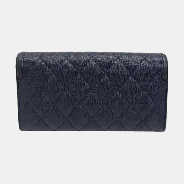 FILIGREE Medium Quilted Grained Calfskin Blue Wallet