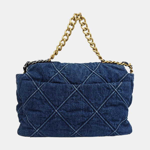 CHANEL 19 Maxi Quilted Denim Blue