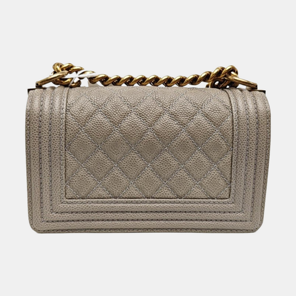 BOY CHANEL Small Quilted Grained Calfskin Gray