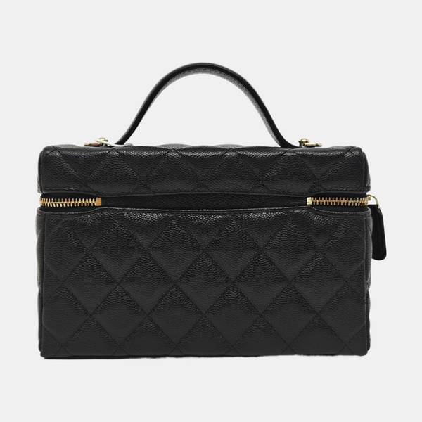 Quilted Grained Calfskin Shoulder Bag Black