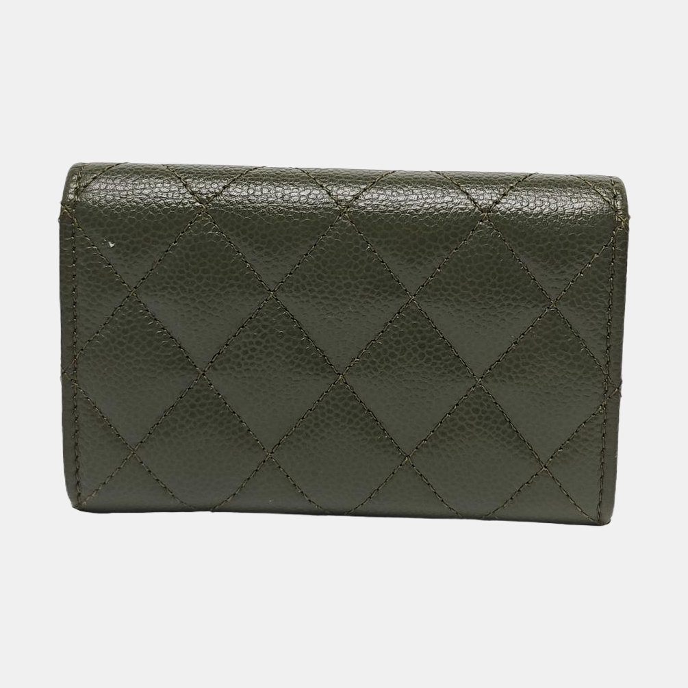 Quilted Grained Calfskin Wallet Green
