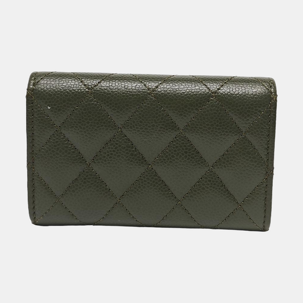 Quilted Grained Calfskin Wallet Green