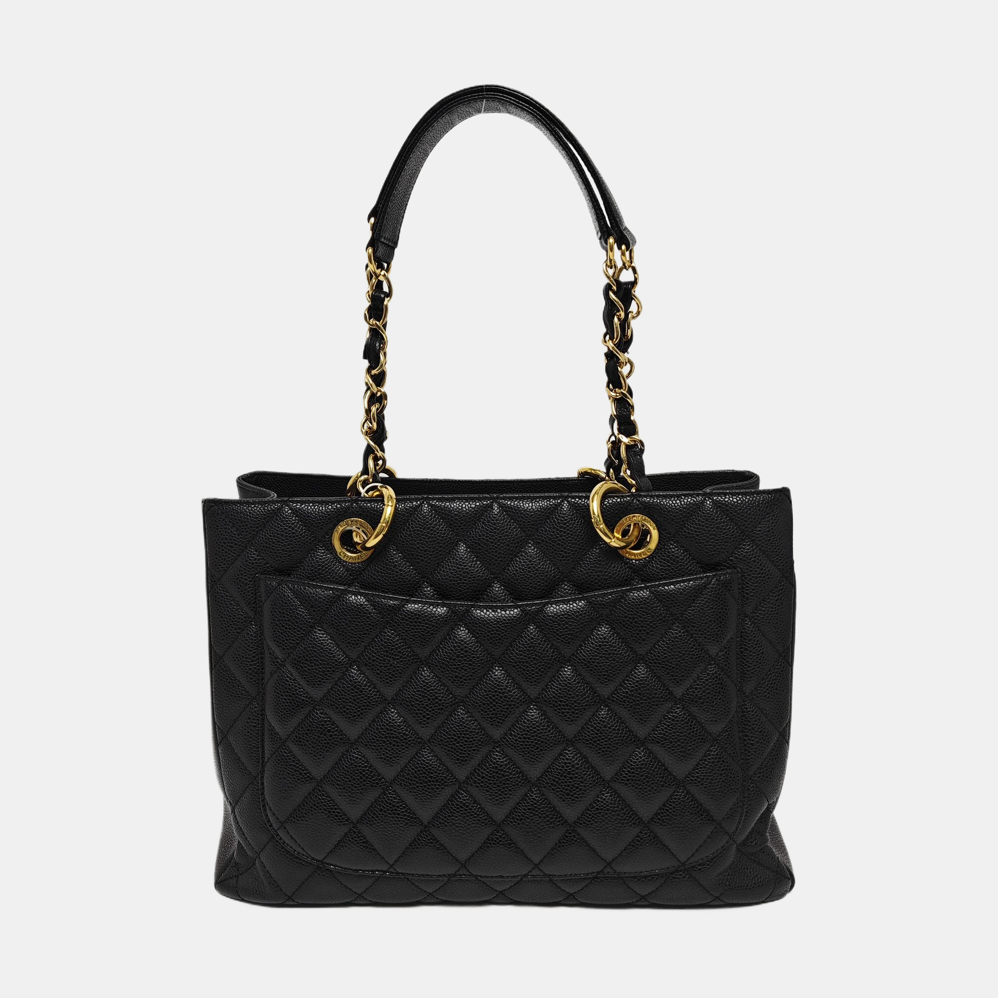 CHANEL GST Large Quilted Grained Calfskin Black