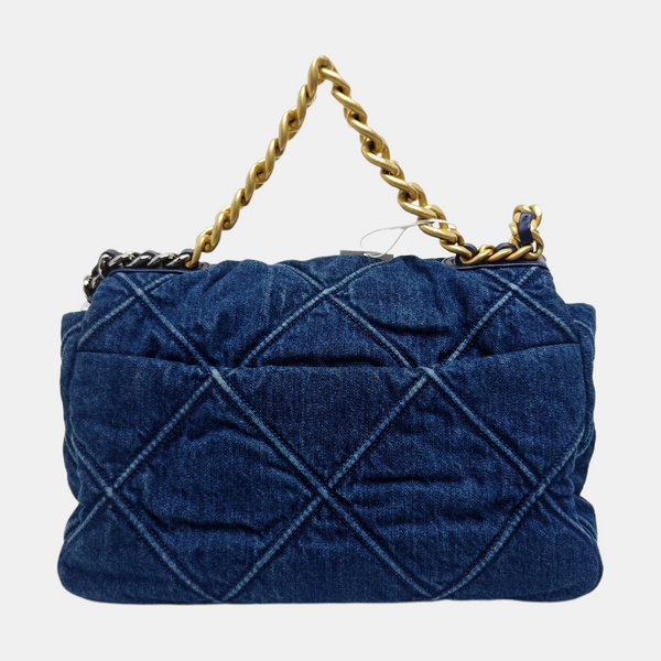 CHANEL 19 Large Quilted Denim Blue