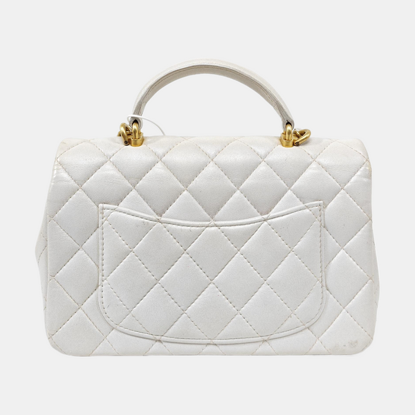 Quilted Lambskin Shoulder Bag White
