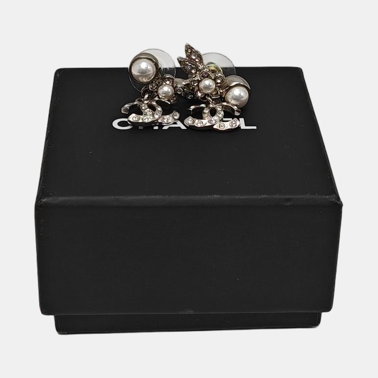 CC Logo Metal Silver Stud Earrings