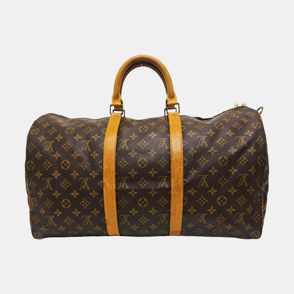 KEEPALL 50 Monogram Coated Canvas Brown