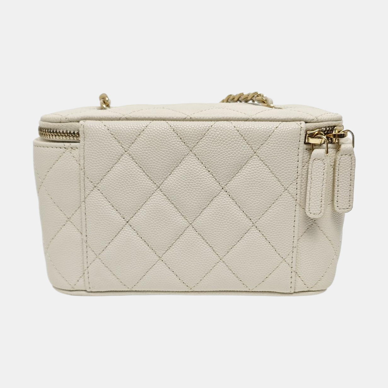 VANITY CASE Small Quilted Grained Calfskin White