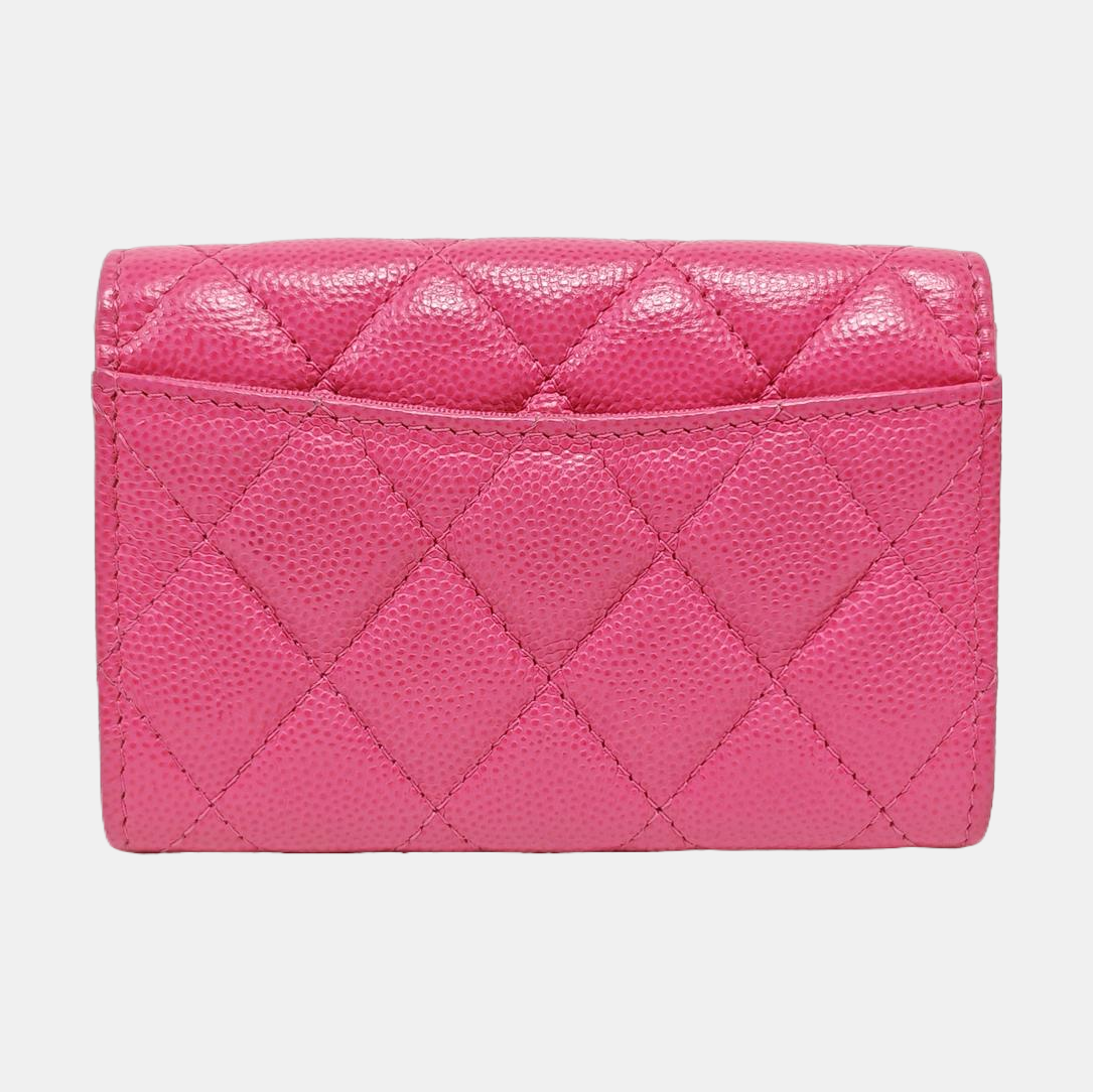 CLASSIC FLAP Quilted Grained Calfskin Pink Card Holder