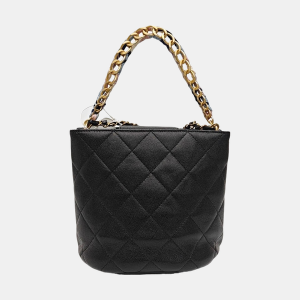 Quilted Grained Calfskin Shoulder Bag Black