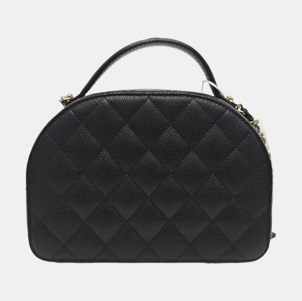 Quilted Grained Calfskin Shoulder Bag Black