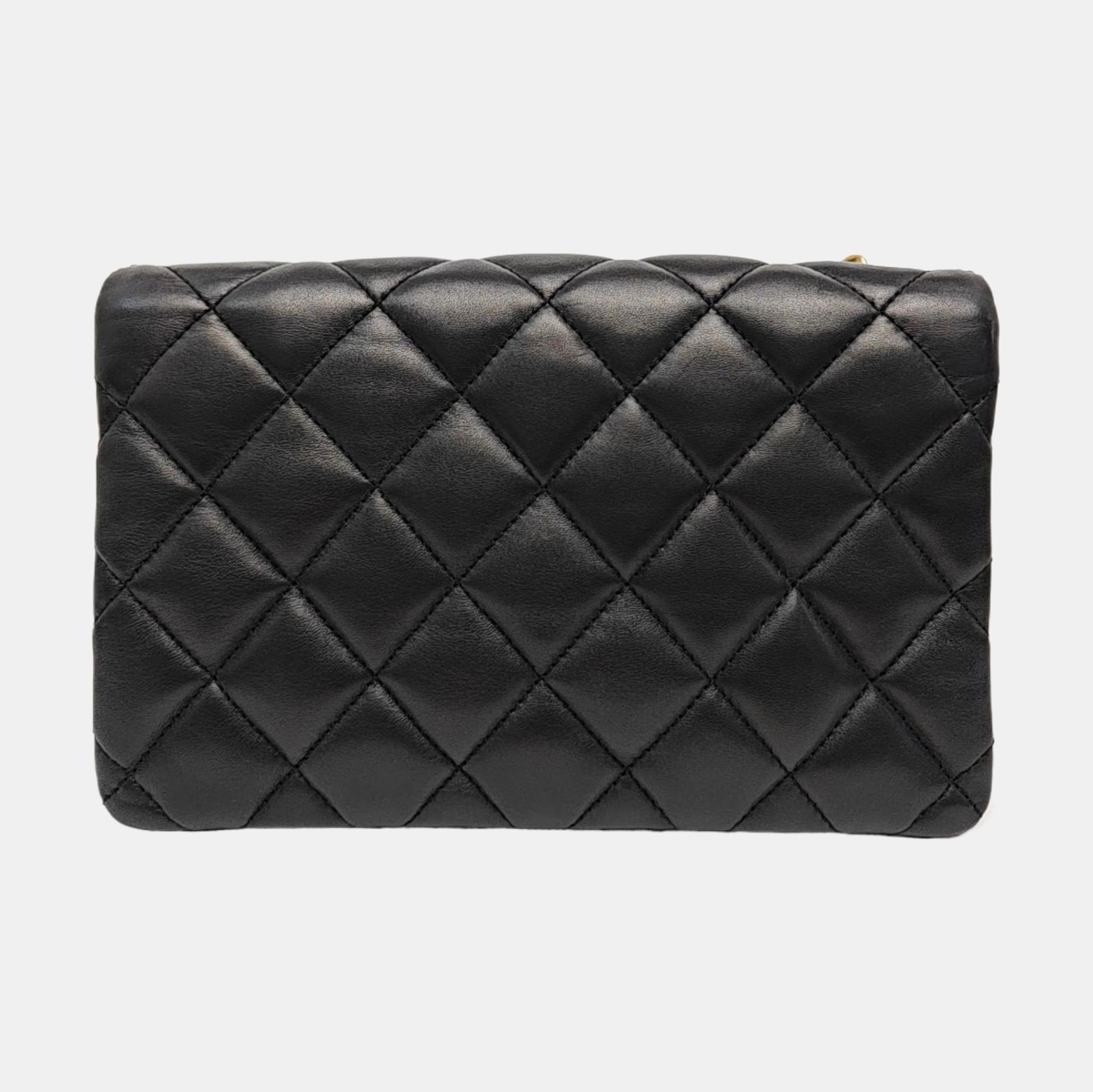 Quilted Lambskin Shoulder Bag Small Black