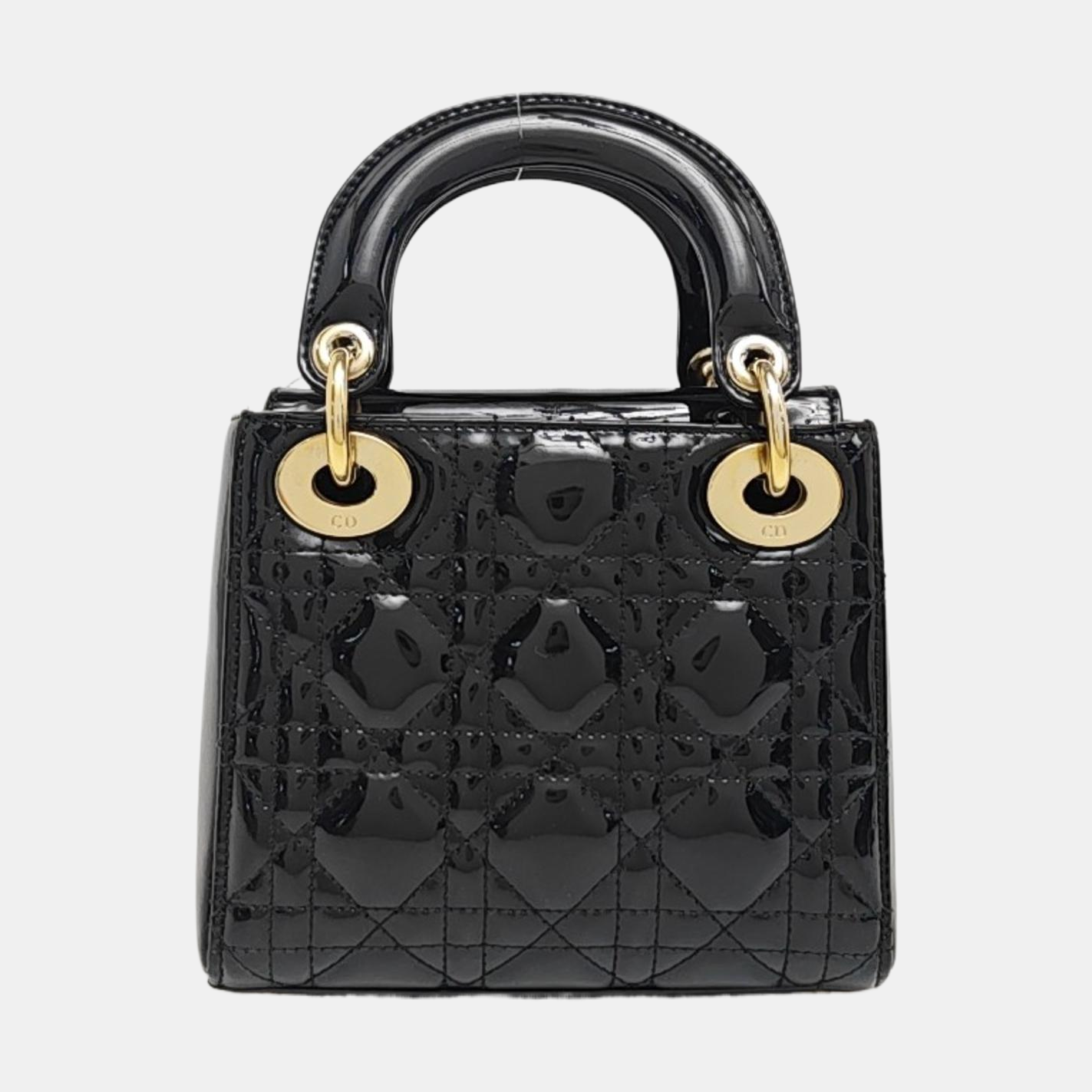 Lady Dior Mini Cannage Patent Leather Black