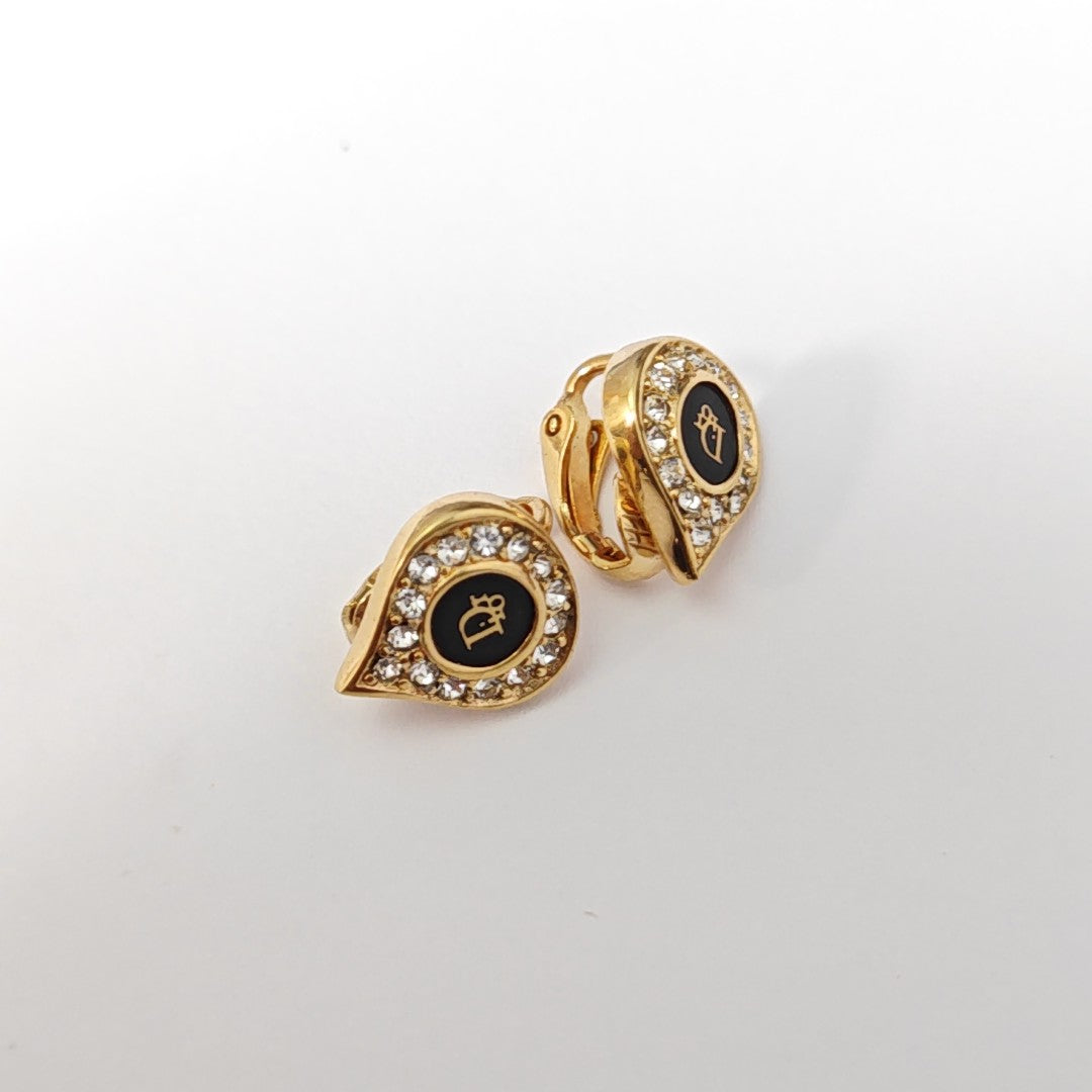 Dior Oblique Metal Gold Clip On Earrings