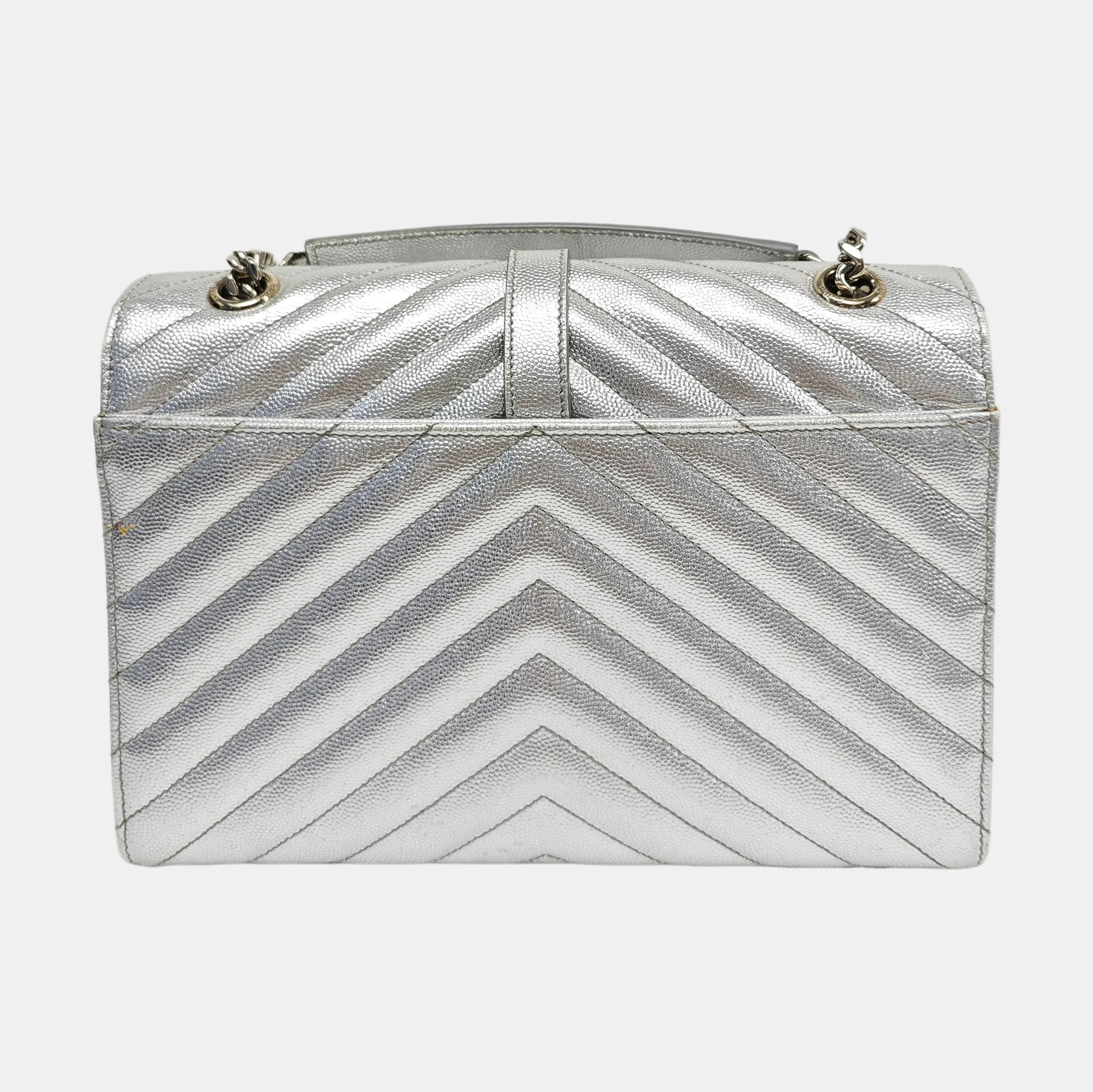 ENVELOPE Medium Chevron, Quilted Calfskin Silver