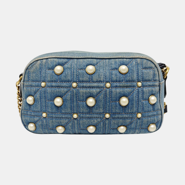 GG Marmont Small Quilted Canvas Blue