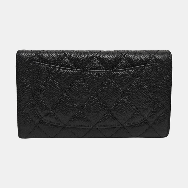 CLASSIC FLAP Mini Quilted Grained Calfskin Black Wallet