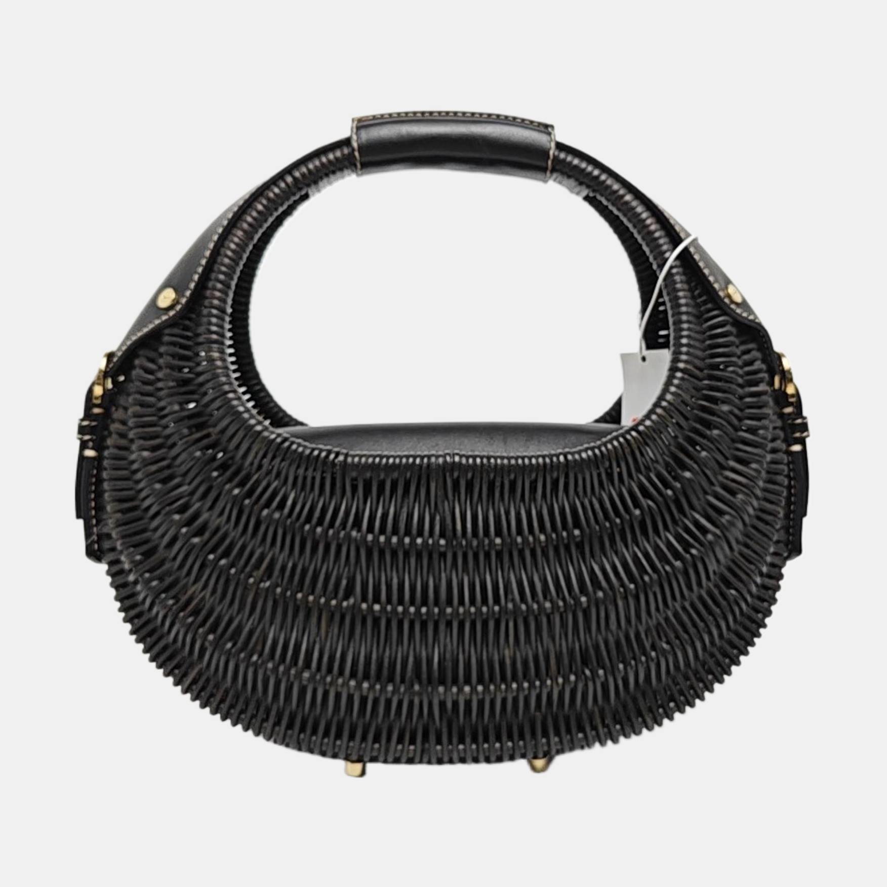 Straw Top Handle Bag Black