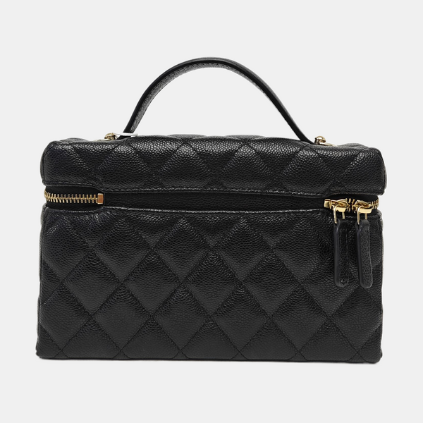 Quilted Grained Calfskin Shoulder Bag Black