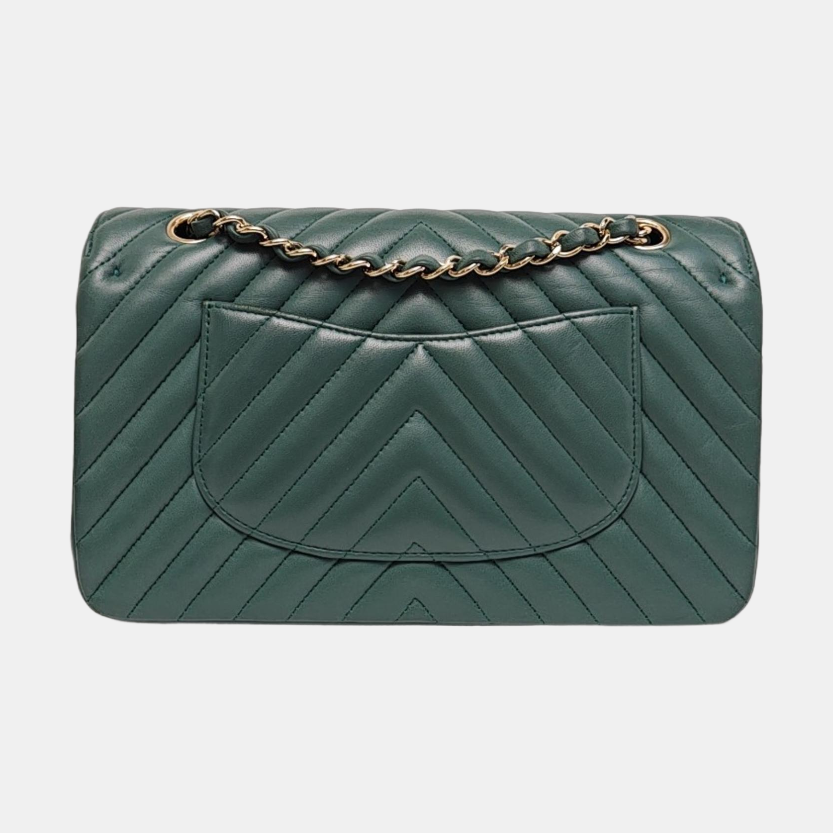 CLASSIC FLAP Small Chevron Calfskin Green