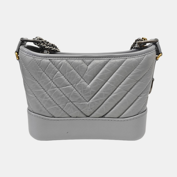 GABRIELLE Small Chevron Calfskin Gray
