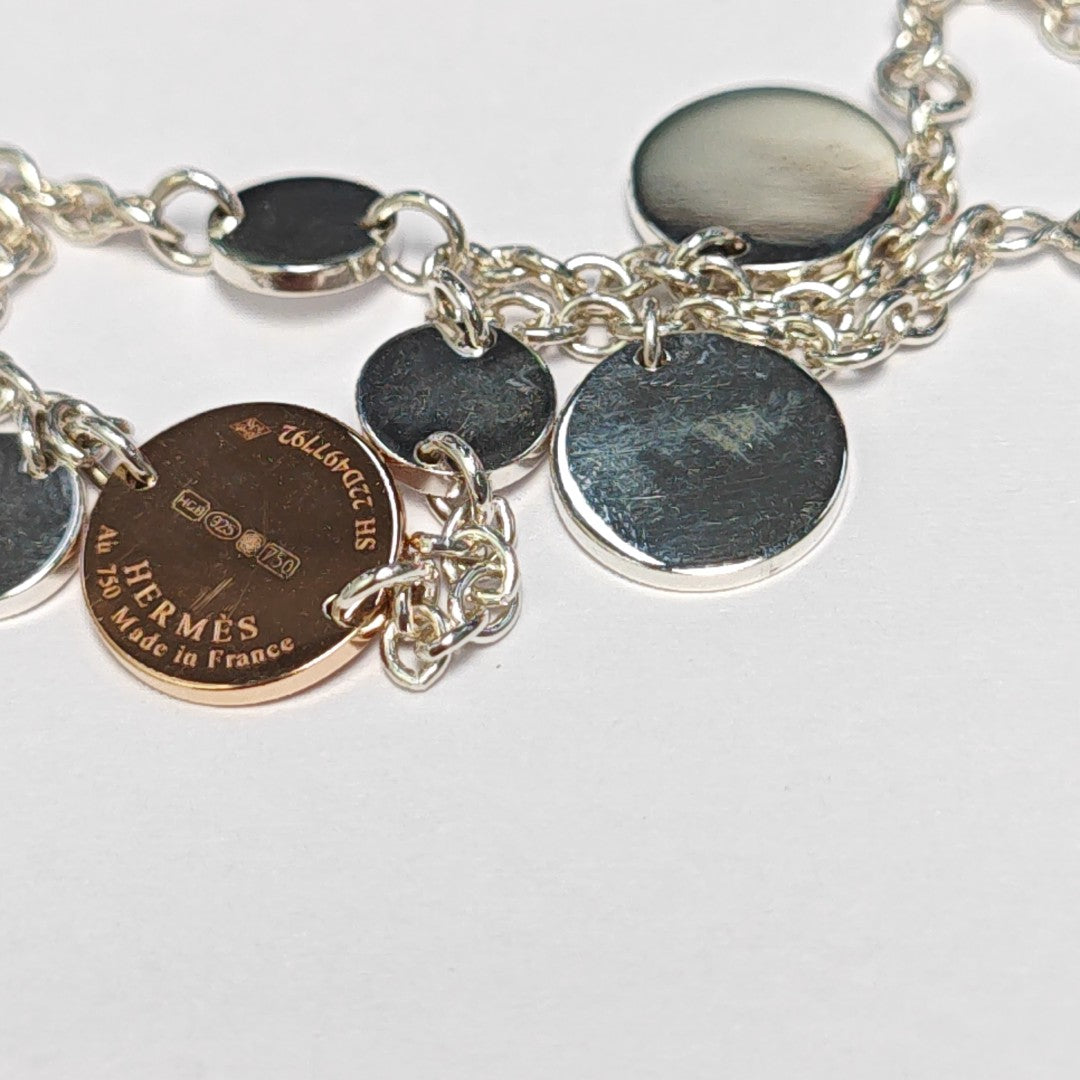 Hermes Ex-Libris 18k Rose Gold Silver Bracelet