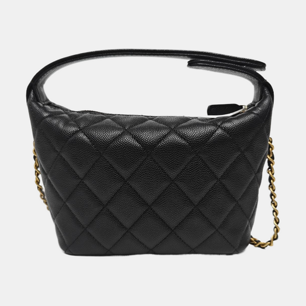 Quilted Grained Calfskin Shoulder Bag Black