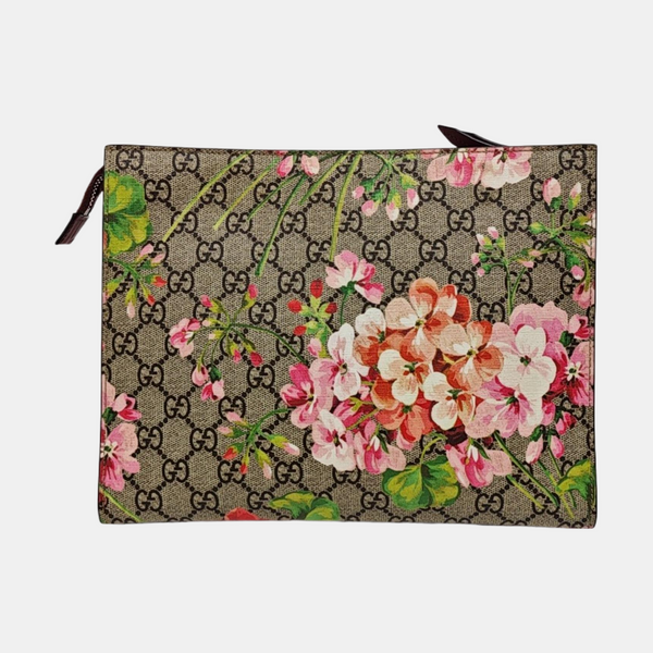 GG Blooms Large Monogram Coated Canvas Beige