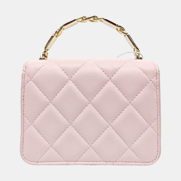 TWO TONE CHAIN HANDLE Quilted Lambskin Pink