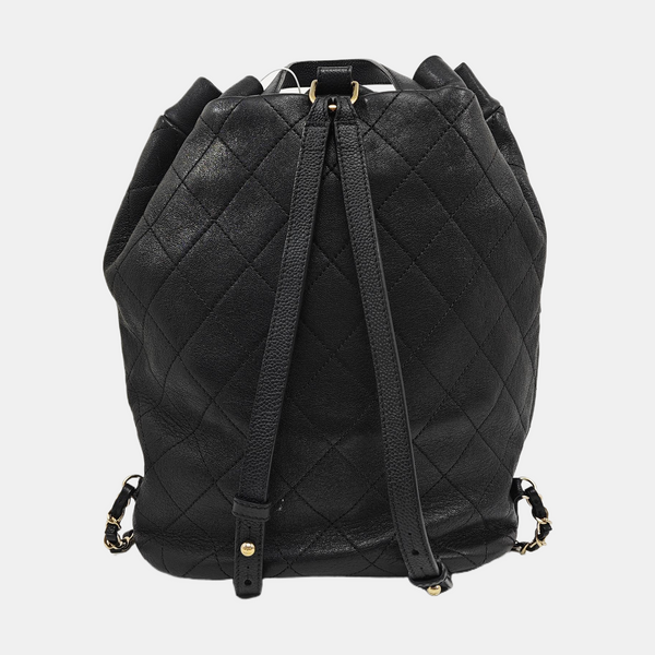 Quilted Grained Calfskin Backpack Black