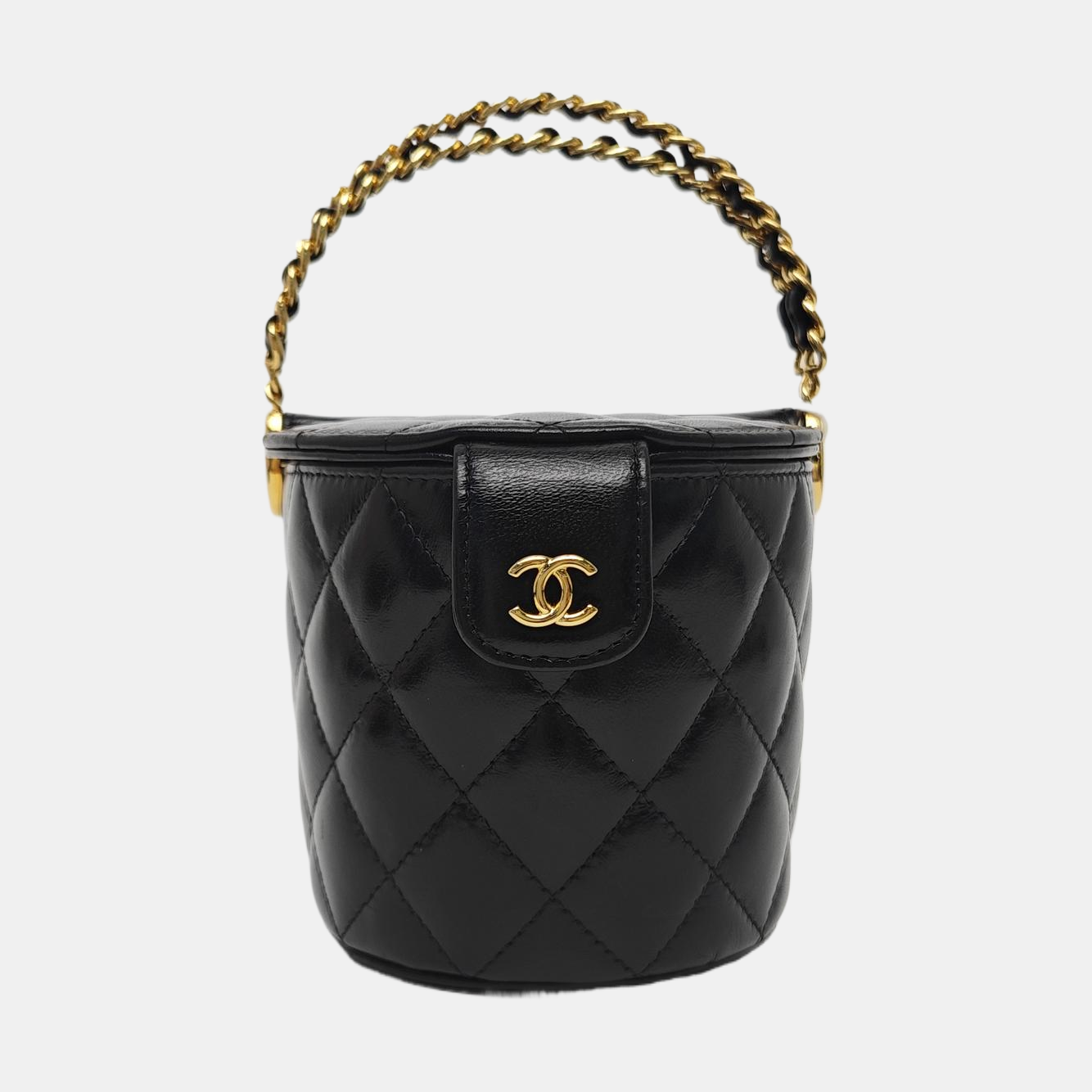 Quilted Calfskin Top Handle Bag Black