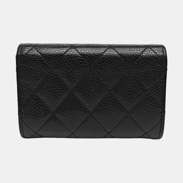 CLASSIC FLAP Quilted Grained Calfskin Black Card Holder