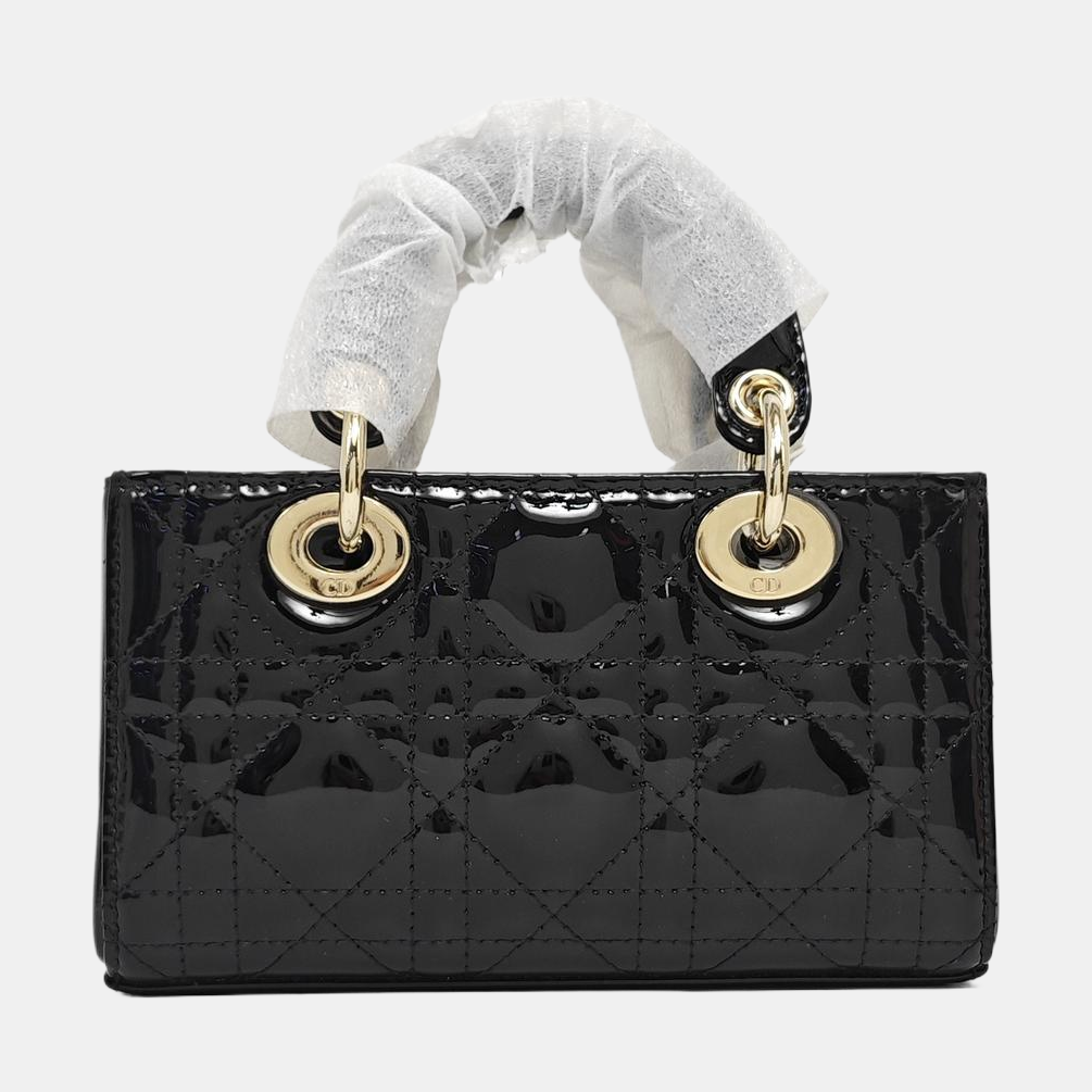 Lady Dior Super Mini Cannage Patent Leather Black
