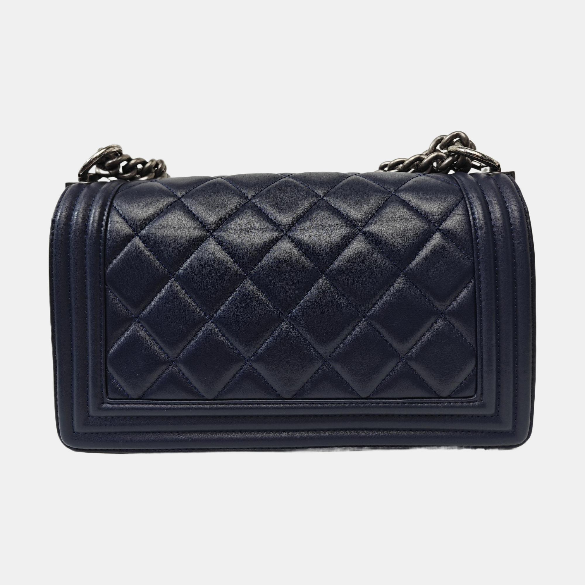 BOY CHANEL Medium Quilted Calfskin Blue