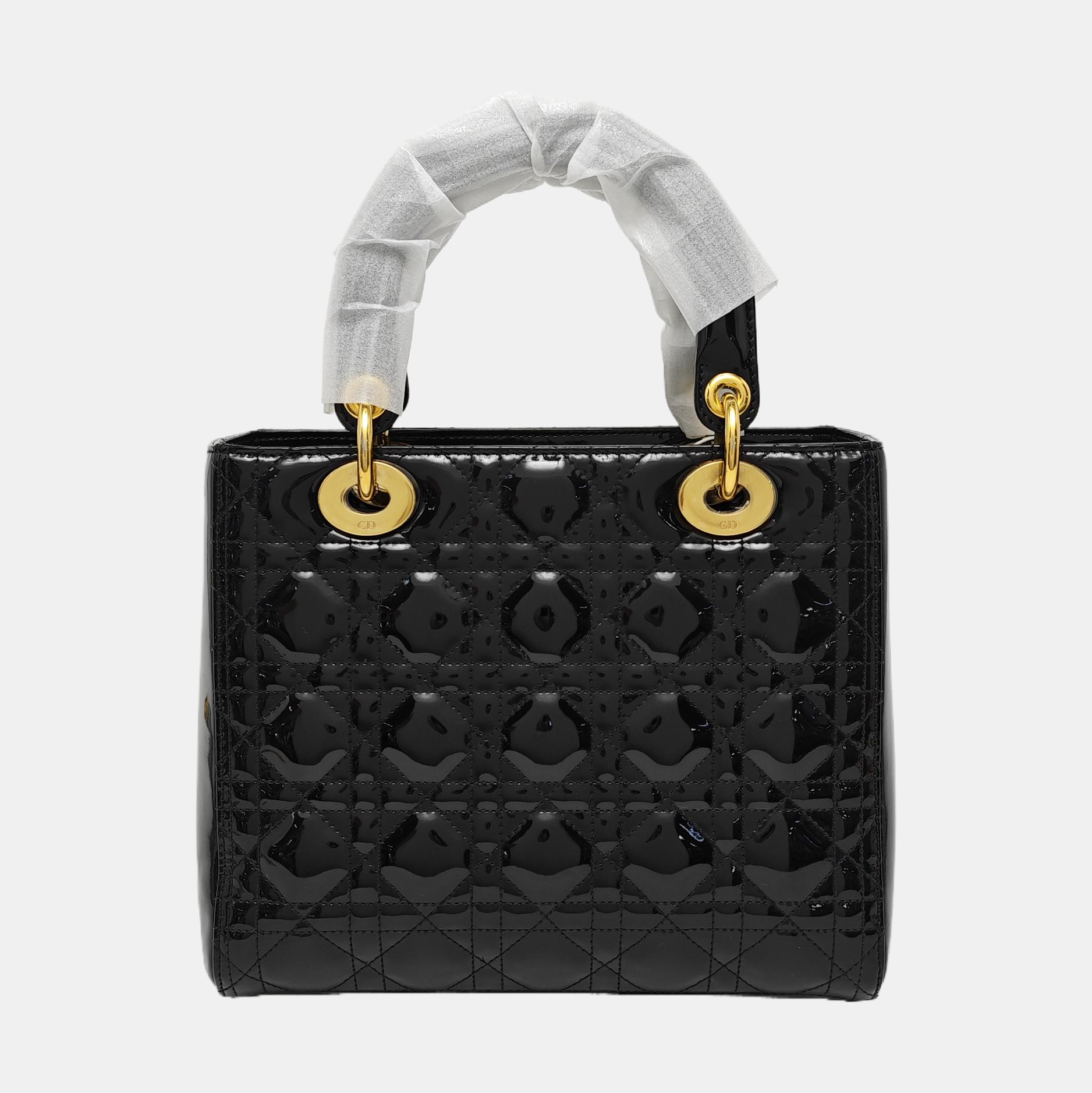 Lady Dior Medium Cannage Patent Leather Black