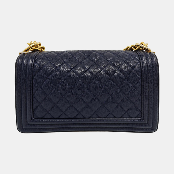 BOY CHANEL Medium Quilted Grained Calfskin Blue