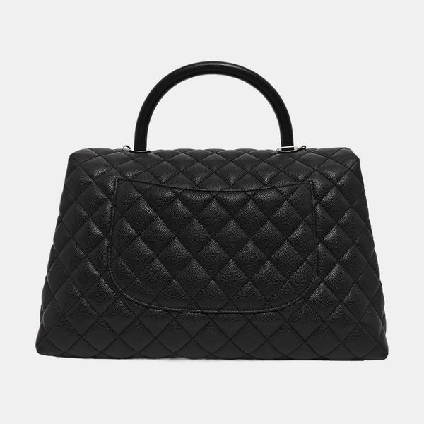 COCO HANDLE Large Quilted Grained Calfskin Black